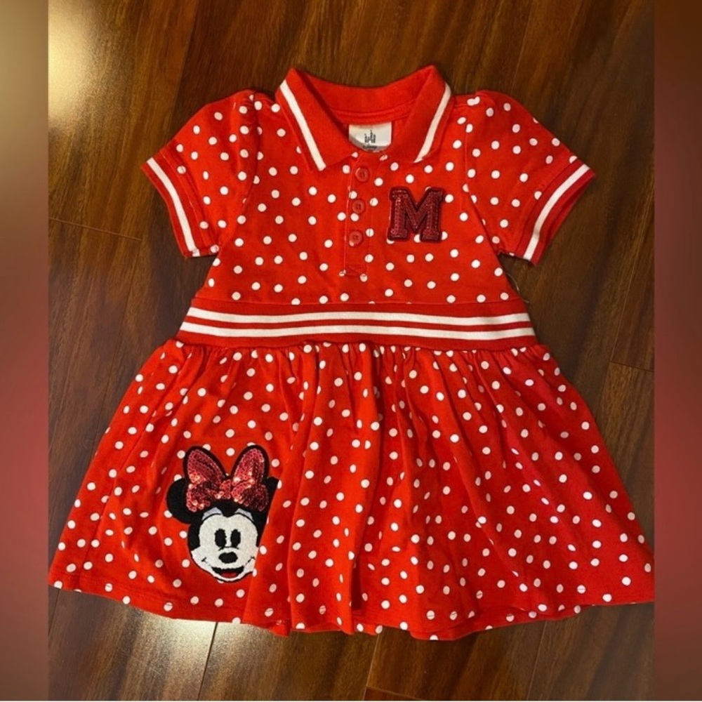 Disney Baby Red Polka Dot Minnie Polo Dress with Sequin Bow Patch